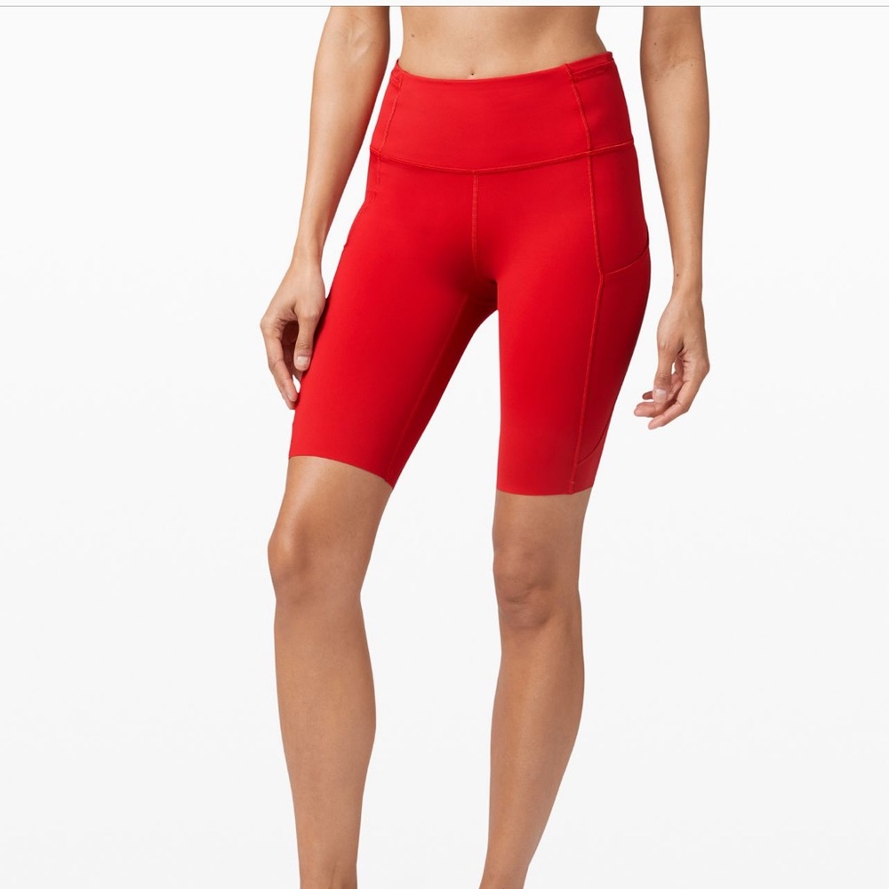 Red Lululemon Fast & Free Biker Short 10”